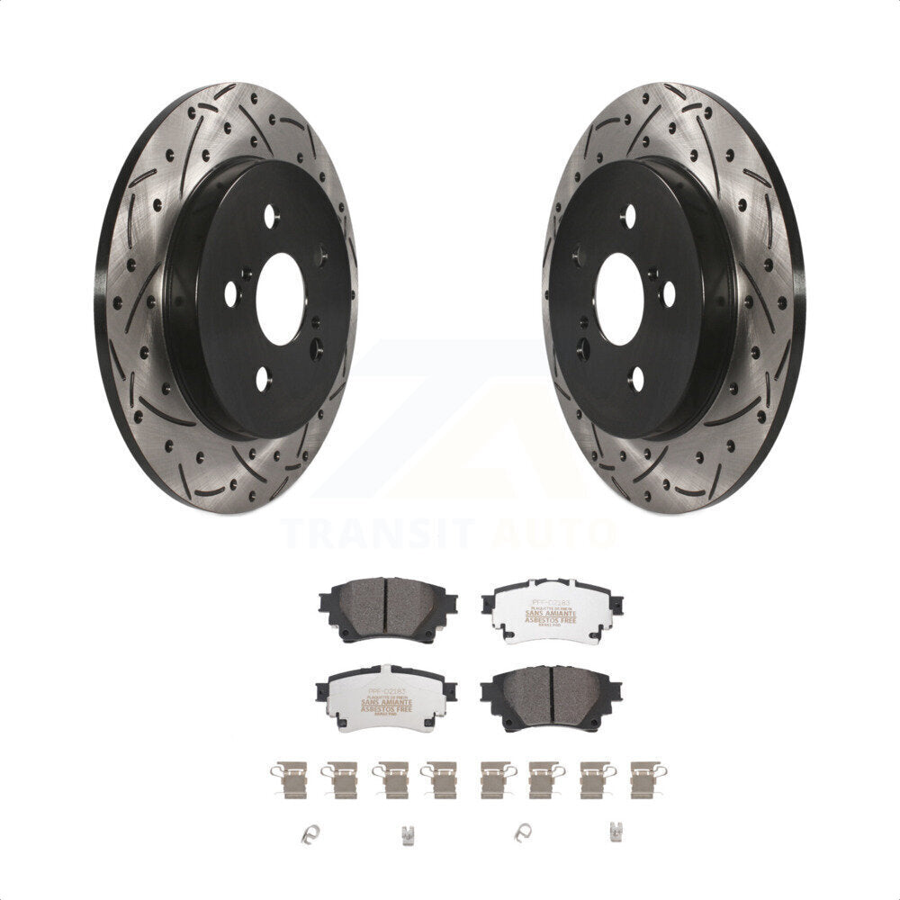 Rear Coated Drilled Slotted Disc Brake Rotors And Semi-Metallic Pads Kit For 2019 Toyota Corolla 1.8L With Electric Parking KDF-101054 by Transit Auto