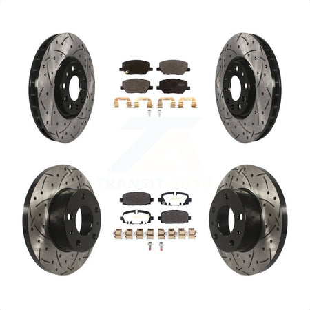 Front Rear Coated Drilled Slotted Disc Brake Rotors And Semi-Metallic Pads Kit For Jeep Compass KDF-101081 by Transit Auto