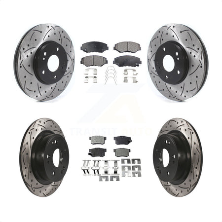 Front Rear Coated Drilled Slotted Disc Brake Rotors And Semi-Metallic Pads Kit For 2005 Honda Accord Hybrid with 3.0L KDF-101089 by Transit Auto