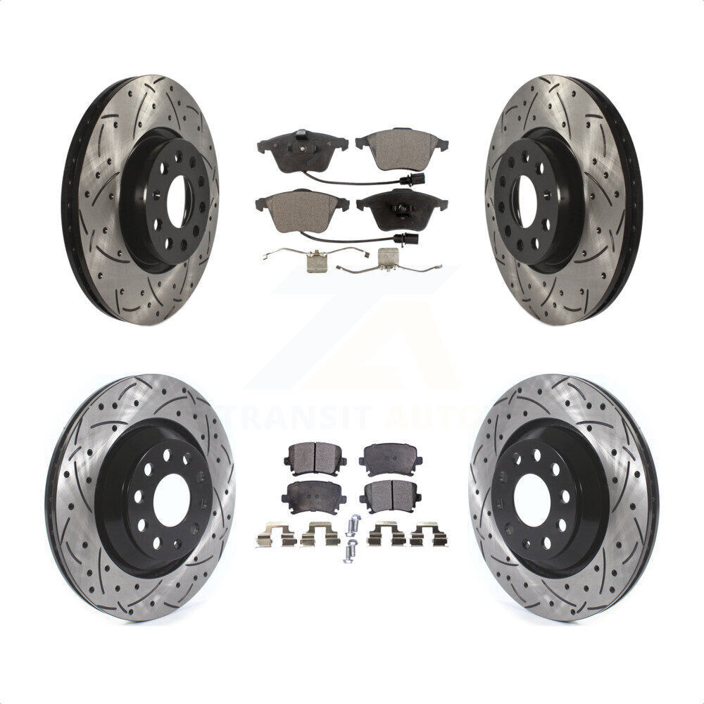 Front Rear Coated Drilled Slotted Disc Brake Rotors And Semi-Metallic Pads Kit For Volkswagen CC KDF-101090 by Transit Auto