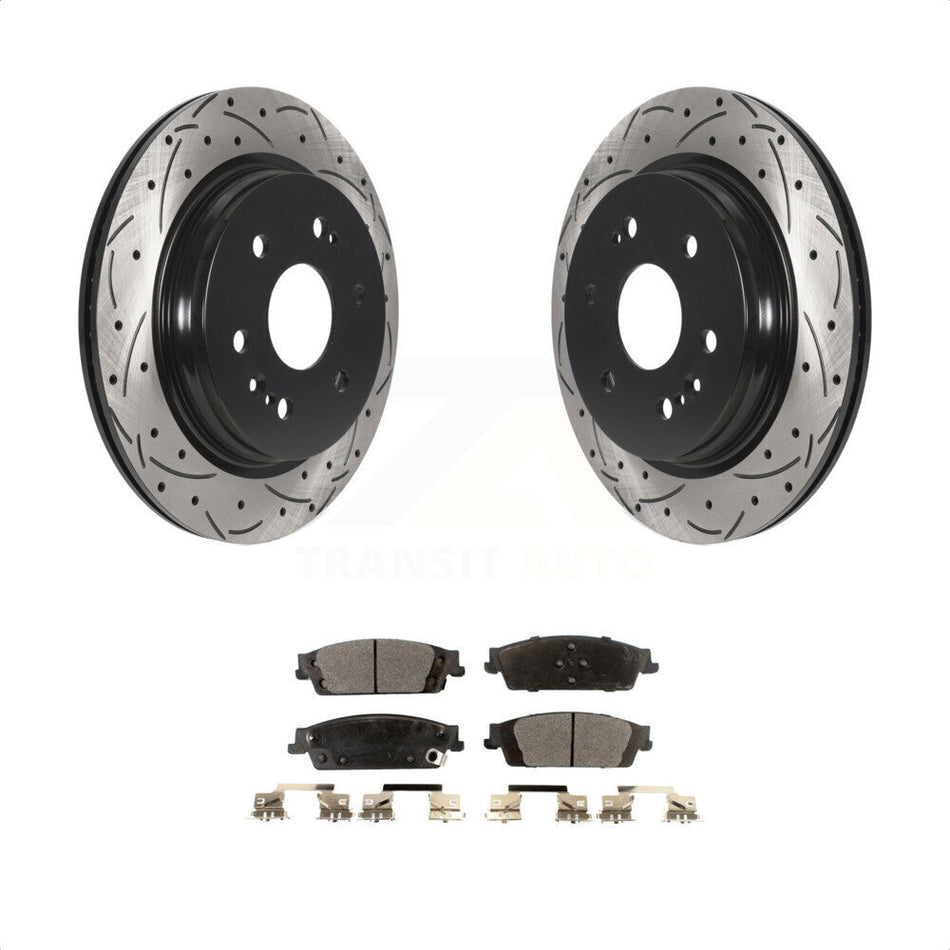 Rear Coated Drilled Slotted Disc Brake Rotors And Semi-Metallic Pads Kit For 2019-2019 Chevrolet Silverado 1500 LD GMC Sierra Limited With Electric Parking KDF-101091 by Transit Auto