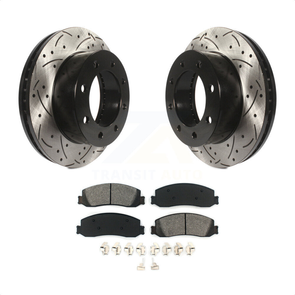 Front Coated Drilled Slotted Disc Brake Rotors And Semi-Metallic Pads Kit For Ford F-250 Super Duty F-350 With Single Rear Wheels 4WD KDS-100013 by Transit Auto