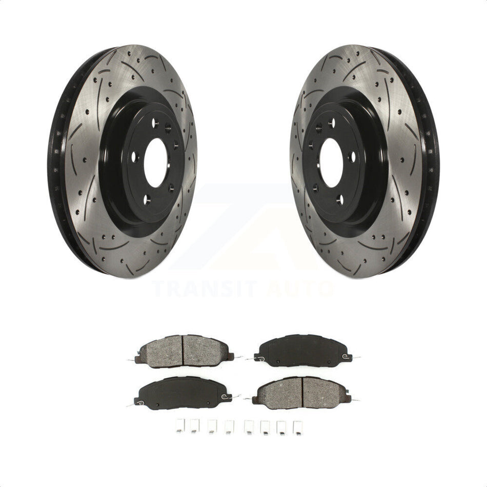 Front Coated Drilled Slotted Disc Brake Rotors And Semi-Metallic Pads Kit For Ford Mustang KDS-100025 by Transit Auto