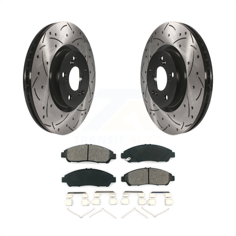 Front Coated Drilled Slotted Disc Brake Rotors And Semi-Metallic Pads Kit For Honda Pilot Acura MDX RLX ZDX KDS-100097 by Transit Auto