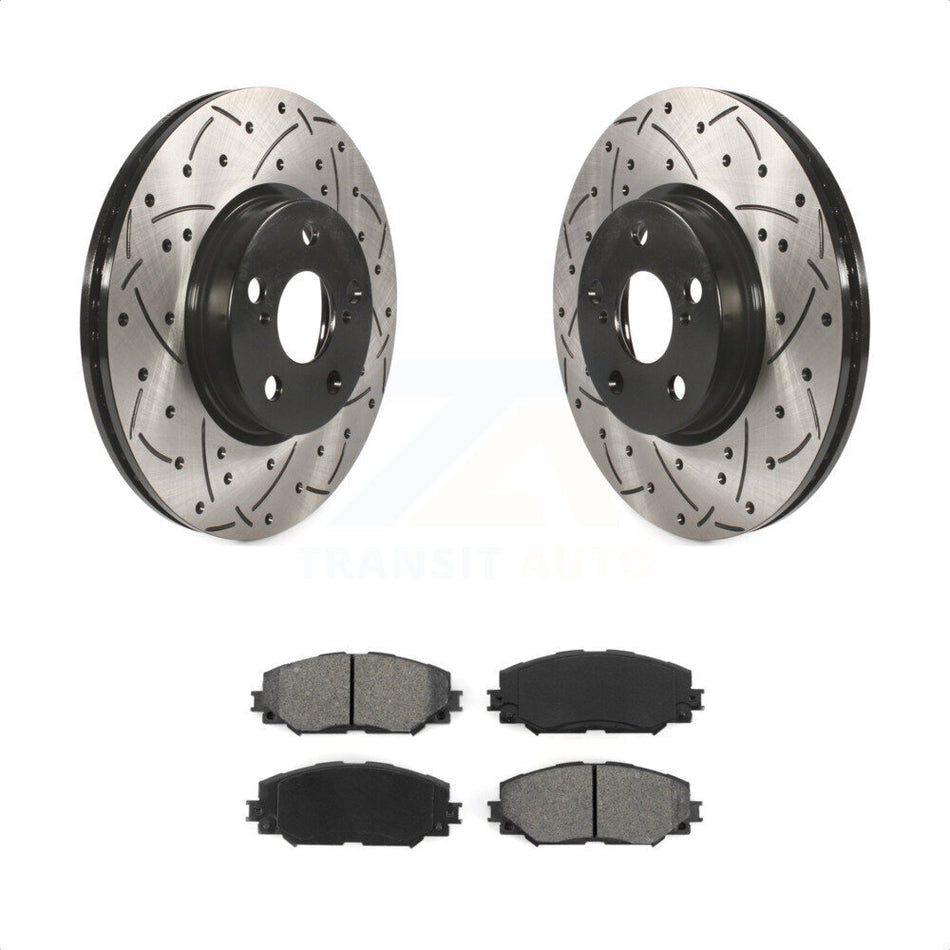 Front Coated Drilled Slotted Disc Brake Rotors And Semi-Metallic Pads Kit For Toyota Corolla Scion xD Matrix Pontiac Vibe KDS-100105 by Transit Auto