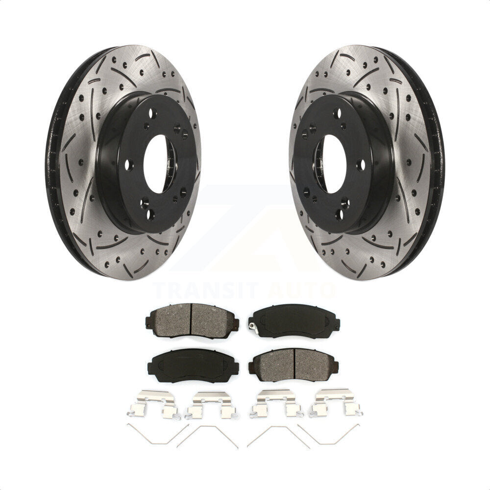 Front Coated Drilled Slotted Disc Brake Rotors And Semi-Metallic Pads Kit For 2015 Honda Civic LX SE with Manual transmission KDS-100138 by Transit Auto