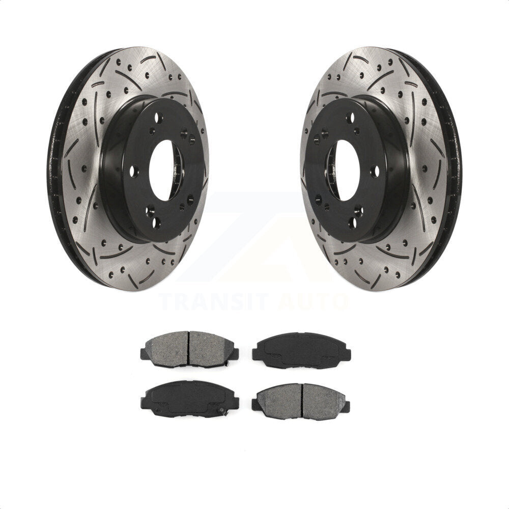 Front Coated Drilled Slotted Disc Brake Rotors And Semi-Metallic Pads Kit For Honda Civic KDS-100139 by Transit Auto