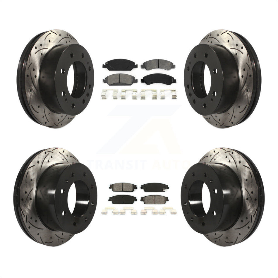 Front Rear Coated Drilled Slotted Disc Brake Rotors And Semi-Metallic Pads Kit For 2011 Chevrolet Silverado 1500 Hybrid KDS-100187 by Transit Auto