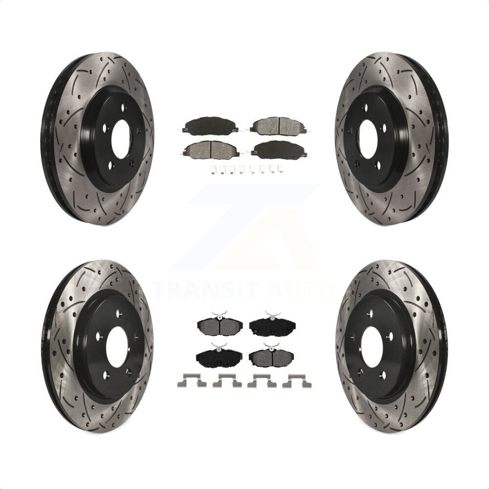 Front Rear Coated Drilled Slotted Disc Brake Rotors And Semi-Metallic Pads Kit For Ford Mustang KDS-100198 by Transit Auto