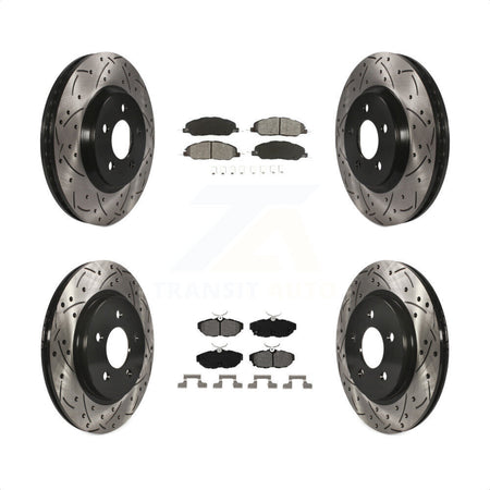 Front Rear Coated Drilled Slotted Disc Brake Rotors And Semi-Metallic Pads Kit For Ford Mustang KDS-100198 by Transit Auto