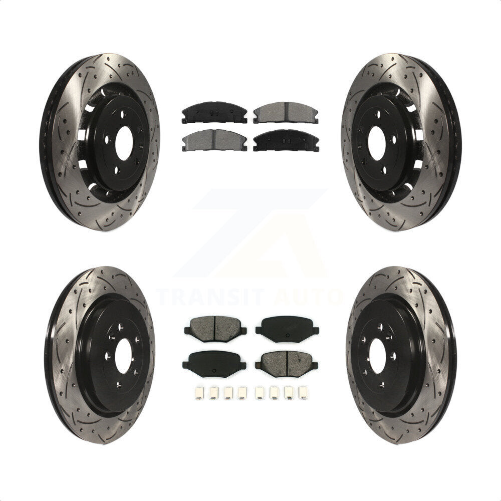 Front Rear Coated Drilled Slotted Disc Brake Rotors And Semi-Metallic Pads Kit For Ford Explorer Police Interceptor Utility Lincoln MKS Flex Taurus MKT KDS-100216 by Transit Auto