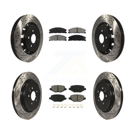 Front Rear Coated Drilled Slotted Disc Brake Rotors And Semi-Metallic Pads Kit For Ford Explorer Police Interceptor Utility Lincoln MKS Flex Taurus MKT KDS-100216 by Transit Auto