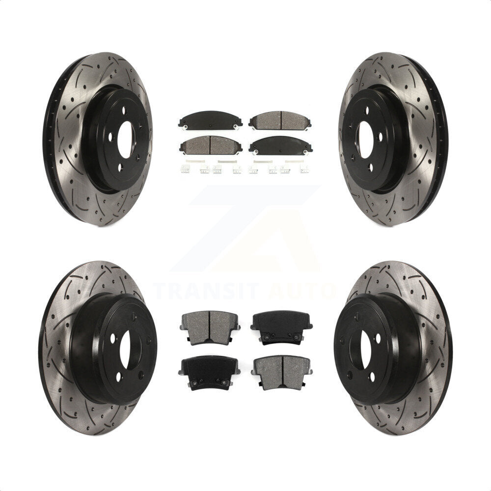 Front Rear Coated Drilled Slotted Disc Brake Rotors And Semi-Metallic Pads Kit For 2005-2006 Chrysler 300 AWD with 3.5L KDS-100228 by Transit Auto