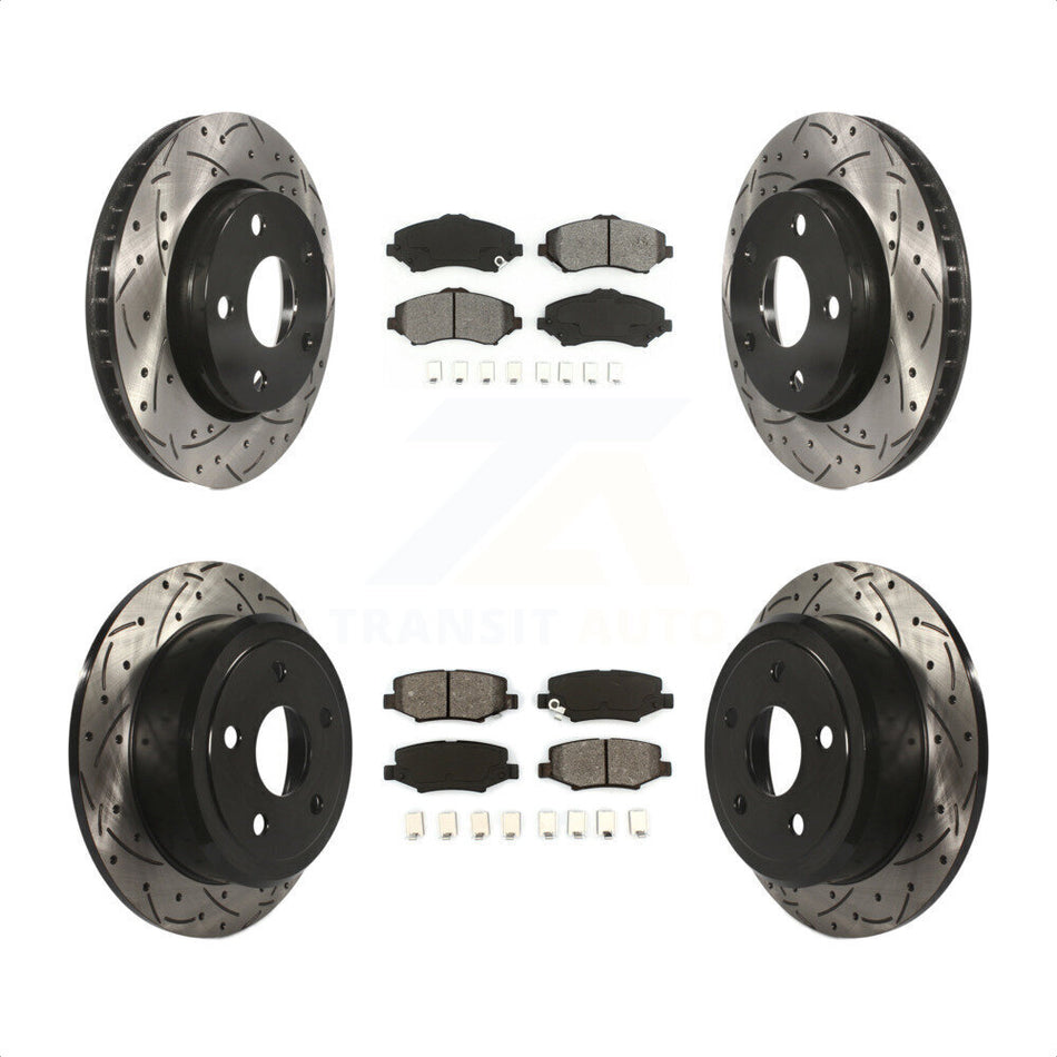 Front Rear Coated Drilled Slotted Disc Brake Rotors And Semi-Metallic Pads Kit For Jeep Wrangler JK KDS-100238 by Transit Auto