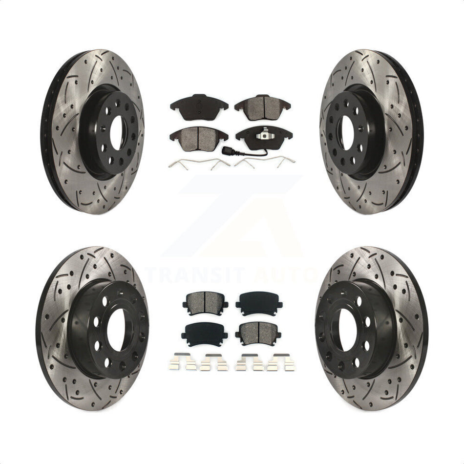 Front Rear Coated Drilled Slotted Disc Brake Rotors And Semi-Metallic Pads Kit For 2008-2008 Audi A3 Quattro KDS-100269 by Transit Auto