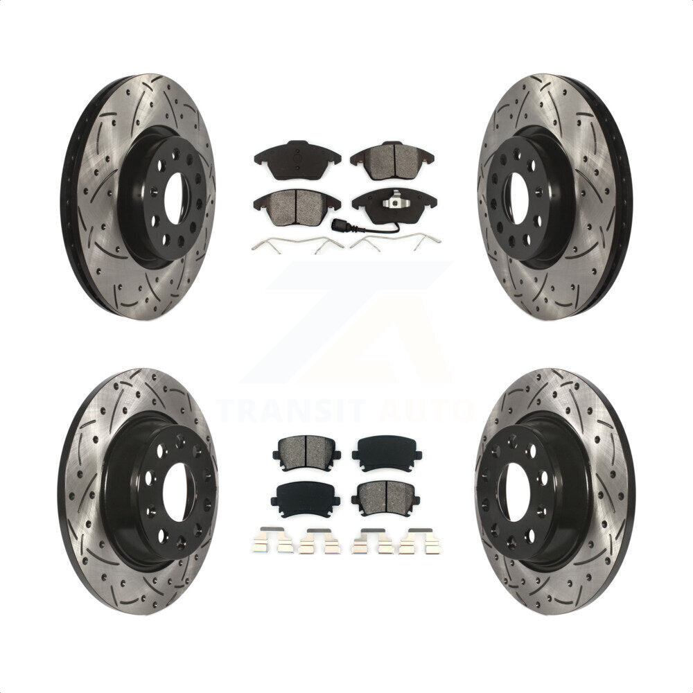 Front Rear Coated Drilled Slotted Disc Brake Rotors And Semi-Metallic Pads Kit For Volkswagen CC GTI Passat Audi A3 Quattro KDS-100270 by Transit Auto