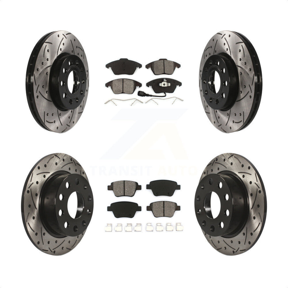 Front Rear Coated Drilled Slotted Disc Brake Rotors And Semi-Metallic Pads Kit For 2013 Volkswagen Beetle 2.5L With 253mm Diameter Rotor KDS-100278 by Transit Auto