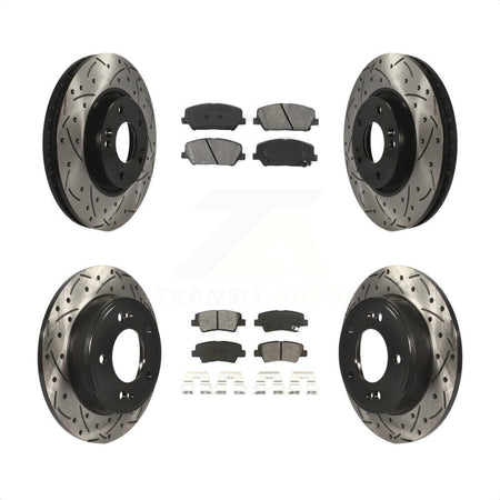 Front Rear Coated Drilled Slotted Disc Brake Rotors And Semi-Metallic Pads Kit For Hyundai Veloster Kia Forte Koup KDS-100280 by Transit Auto