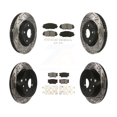 Front Rear Coated Drilled Slotted Disc Brake Rotors And Semi-Metallic Pads Kit For Toyota RAV4 KDS-100283 by Transit Auto