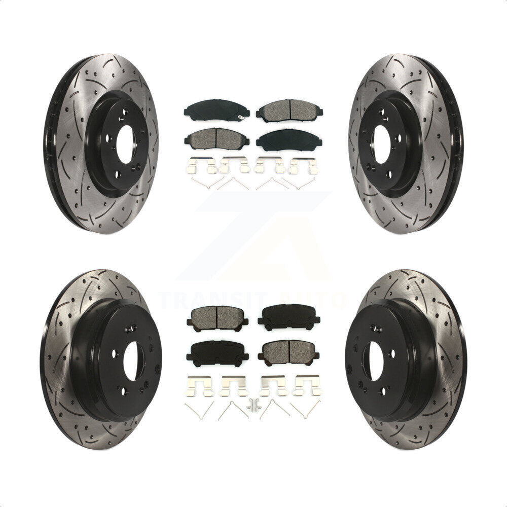 Front Rear Coated Drilled Slotted Disc Brake Rotors And Semi-Metallic Pads Kit For Honda Pilot Acura MDX ZDX KDS-100297 by Transit Auto