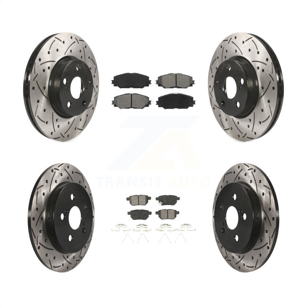 Front Rear Coated Drilled Slotted Disc Brake Rotors And Semi-Metallic Pads Kit For Toyota Corolla Matrix Pontiac Vibe KDS-100309 by Transit Auto