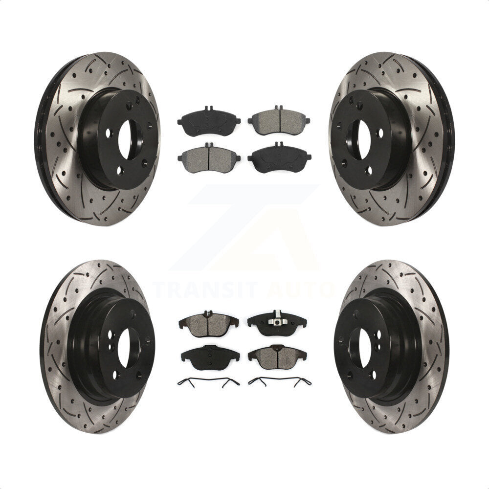 Front Rear Coated Drilled Slotted Disc Brake Rotors And Semi-Metallic Pads Kit For Mercedes-Benz C300 C250 C230 KDS-100329 by Transit Auto