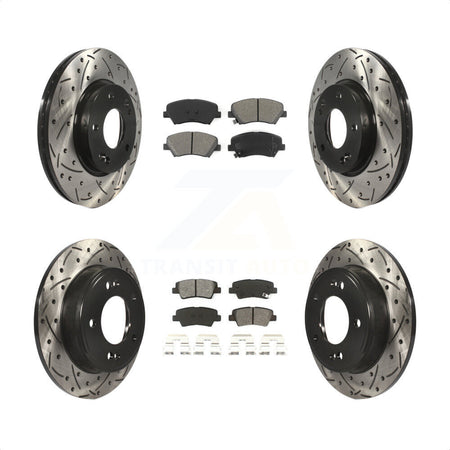 Front Rear Coated Drilled Slotted Disc Brake Rotors And Semi-Metallic Pads Kit For Hyundai Elantra Kia Forte Veloster GT Forte5 Coupe Koup KDS-100337 by Transit Auto