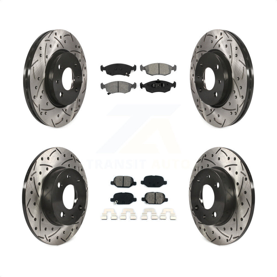 Front Rear Coated Drilled Slotted Disc Brake Rotors And Semi-Metallic Pads Kit For Fiat 500 KDS-100341 by Transit Auto