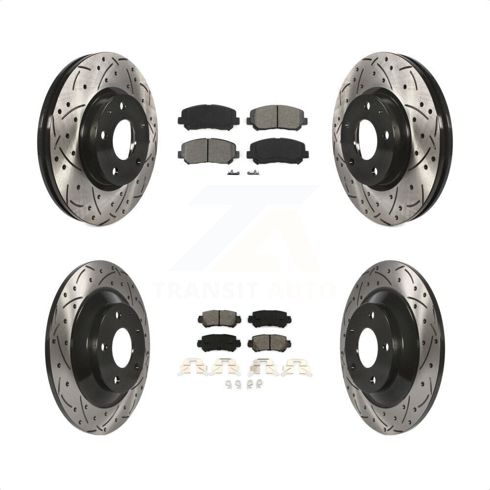 Front Rear Coated Drilled Slotted Disc Brake Rotors And Semi-Metallic Pads Kit For Mazda CX-5 KDS-100346 by Transit Auto