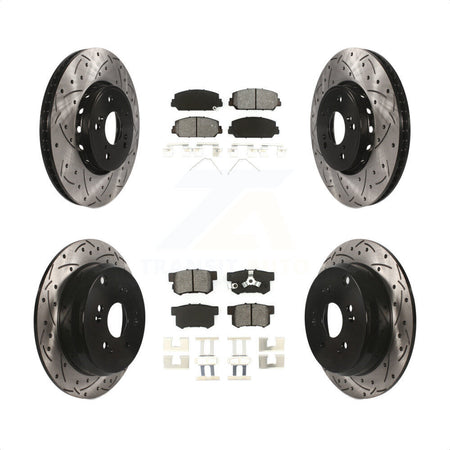 Front Rear Coated Drilled Slotted Disc Brake Rotors And Semi-Metallic Pads Kit For 2013-2018 Acura RDX KDS-100348 by Transit Auto