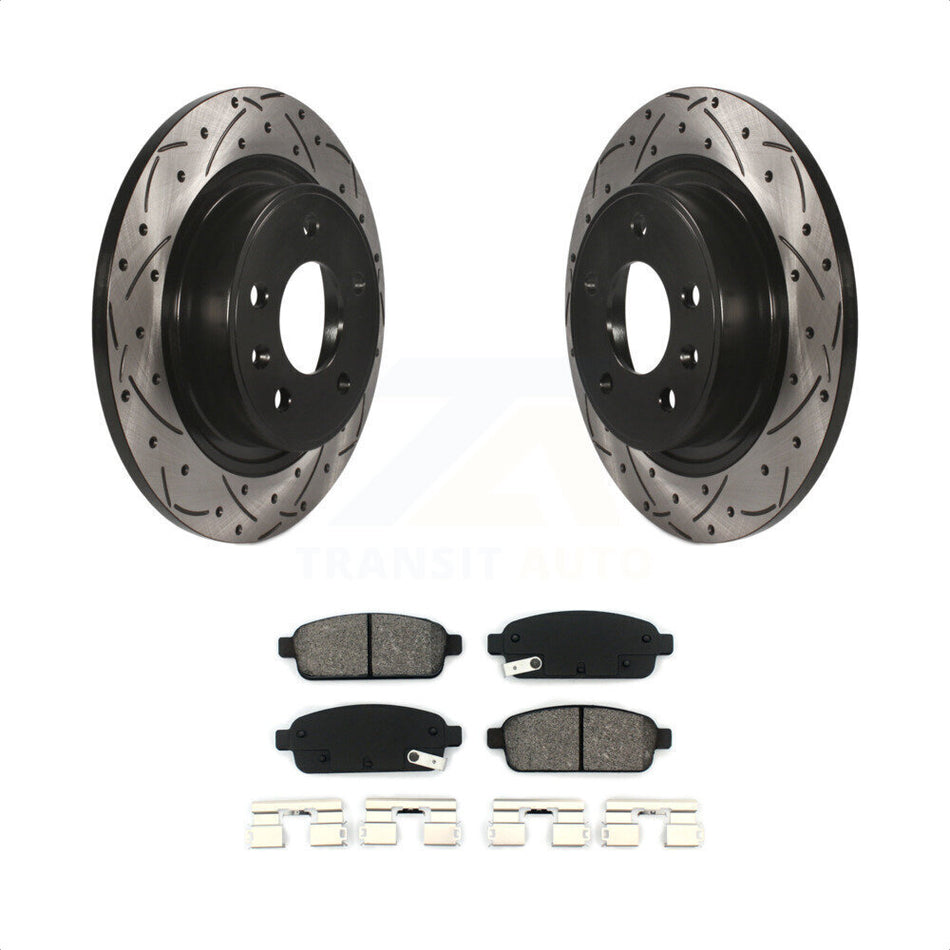 Rear Coated Drilled Slotted Disc Brake Rotors And Semi-Metallic Pads Kit For Chevrolet Cruze Buick Verano Volt Cascada Cadillac ELR Orlando KDS-100392 by Transit Auto