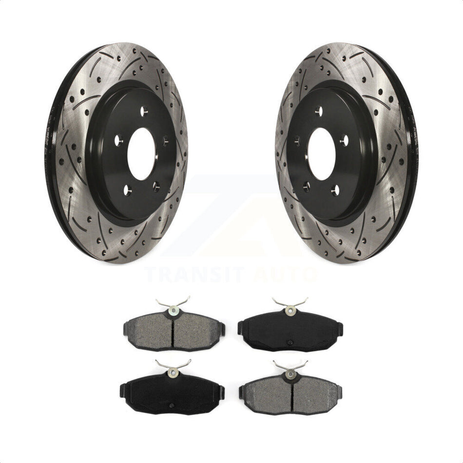 Rear Coated Drilled Slotted Disc Brake Rotors And Semi-Metallic Pads Kit For Ford Mustang KDS-100395 by Transit Auto