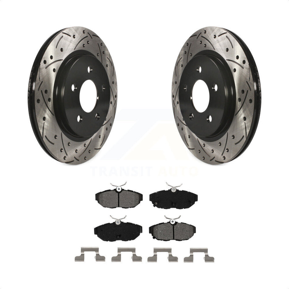 Rear Coated Drilled Slotted Disc Brake Rotors And Semi-Metallic Pads Kit For Ford Mustang KDS-100396 by Transit Auto