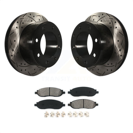 Rear Coated Drilled Slotted Disc Brake Rotors And Semi-Metallic Pads Kit For 2005-2007 Ford F-250 Super Duty F-350 KDS-100401 by Transit Auto