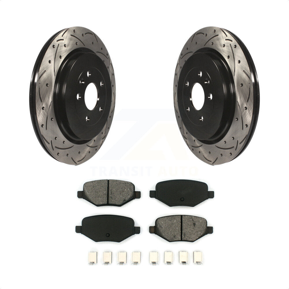 Rear Coated Drilled Slotted Disc Brake Rotors And Semi-Metallic Pads Kit For Ford Explorer Police Interceptor Utility Lincoln MKS Flex Taurus MKT KDS-100410 by Transit Auto