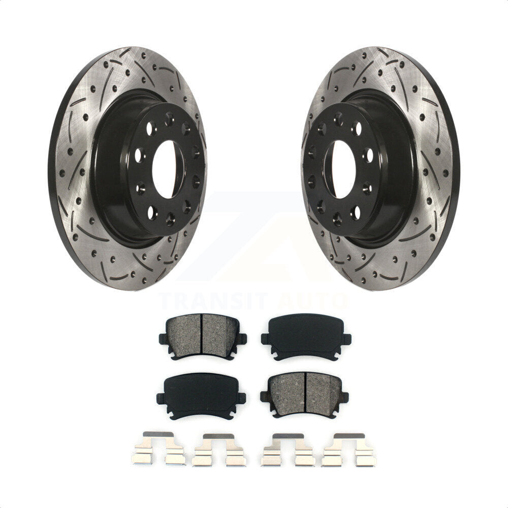 Rear Coated Drilled Slotted Disc Brake Rotors And Semi-Metallic Pads Kit For Volkswagen Tiguan CC Jetta Audi Passat GTI A3 Eos Q3 Limited Quattro KDS-100472 by Transit Auto