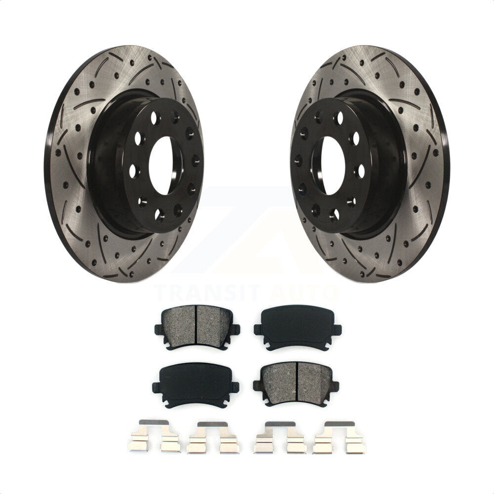 Rear Coated Drilled Slotted Disc Brake Rotors And Semi-Metallic Pads Kit For Volkswagen GTI KDS-100473 by Transit Auto