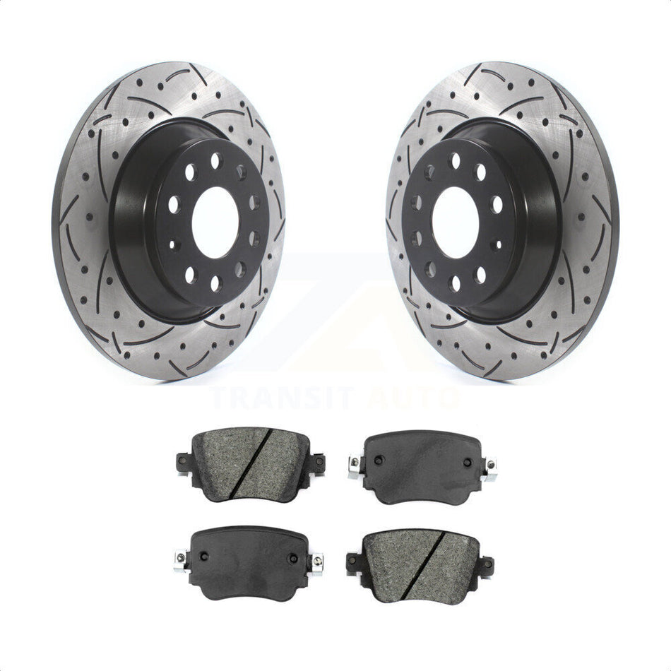 Rear Coated Drilled Slotted Disc Brake Rotors And Semi-Metallic Pads Kit For 2016-2018 Audi Q3 Quattro KDS-100515 by Transit Auto