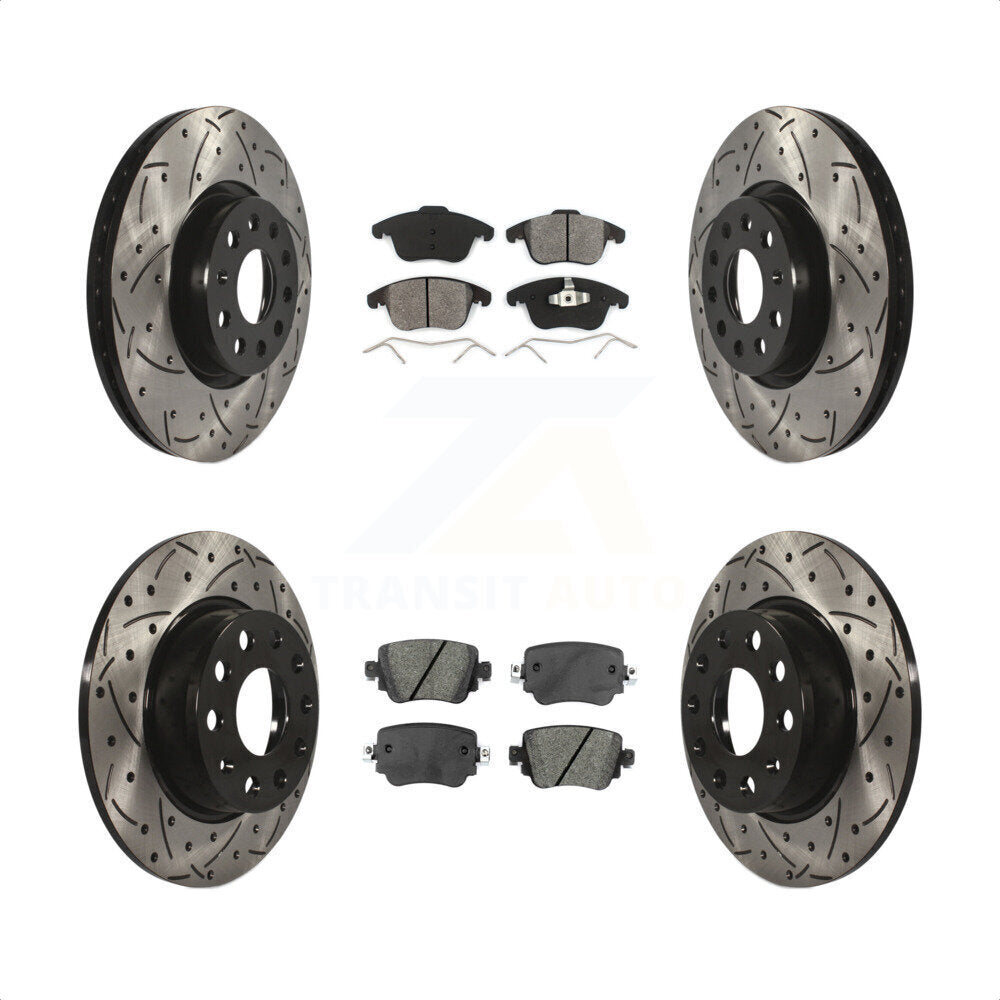 Front Rear Coated Drilled Slotted Disc Brake Rotors And Semi-Metallic Pads Kit For Volkswagen Passat KDS-100524 by Transit Auto