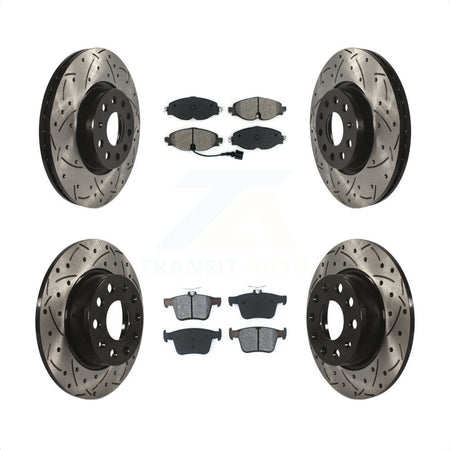 Front Rear Coated Drilled Slotted Disc Brake Rotors And Semi-Metallic Pads Kit For Audi A3 Quattro Sportback e-tron KDS-100526 by Transit Auto