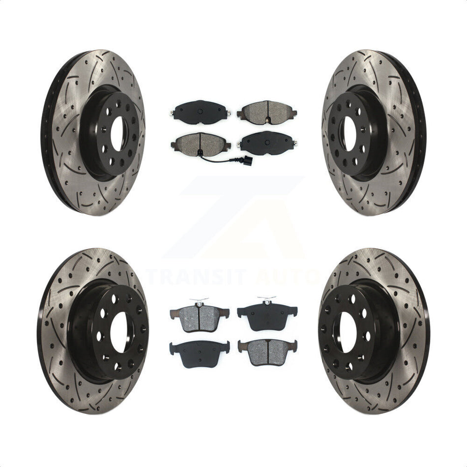 Front Rear Coated Drilled Slotted Disc Brake Rotors And Semi-Metallic Pads Kit For Audi A3 Quattro Sportback e-tron KDS-100526 by Transit Auto