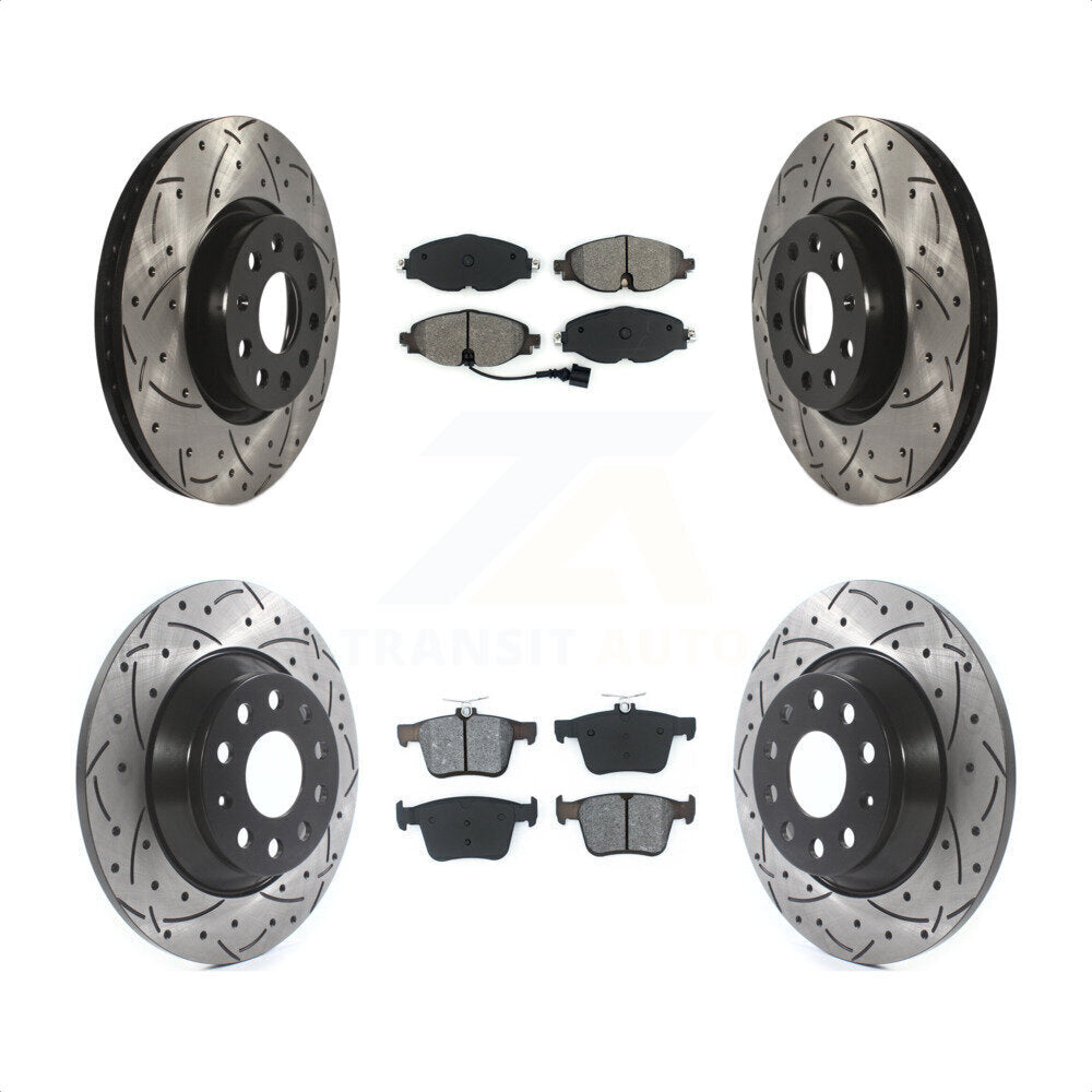 Front Rear Coated Drilled Slotted Disc Brake Rotors And Semi-Metallic Pads Kit For Audi TT Quattro KDS-100528 by Transit Auto