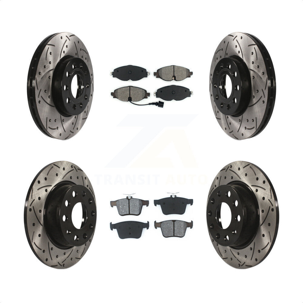 Front Rear Coated Drilled Slotted Disc Brake Rotors And Semi-Metallic Pads Kit For Audi A3 Quattro Volkswagen e-Golf KDS-100529 by Transit Auto