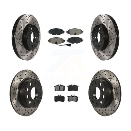 Front Rear Coated Drilled Slotted Disc Brake Rotor & Semi-Metallic Pad Kit For 2015 Volkswagen Golf SportWagen TDI SE SEL Highline Comfortline Trendline S KDS-100532 by Transit Auto