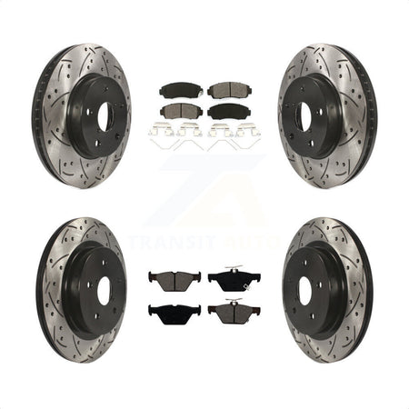 Front Rear Coated Drilled Slotted Disc Brake Rotors And Semi-Metallic Pads Kit For 2016-2019 Subaru Legacy 2.5L KDS-100543 by Transit Auto