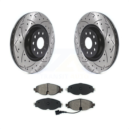 Front Coated Drilled Slotted Disc Brake Rotors And Semi-Metallic Pads Kit For Volkswagen Golf Audi A3 Quattro KDS-100565 by Transit Auto