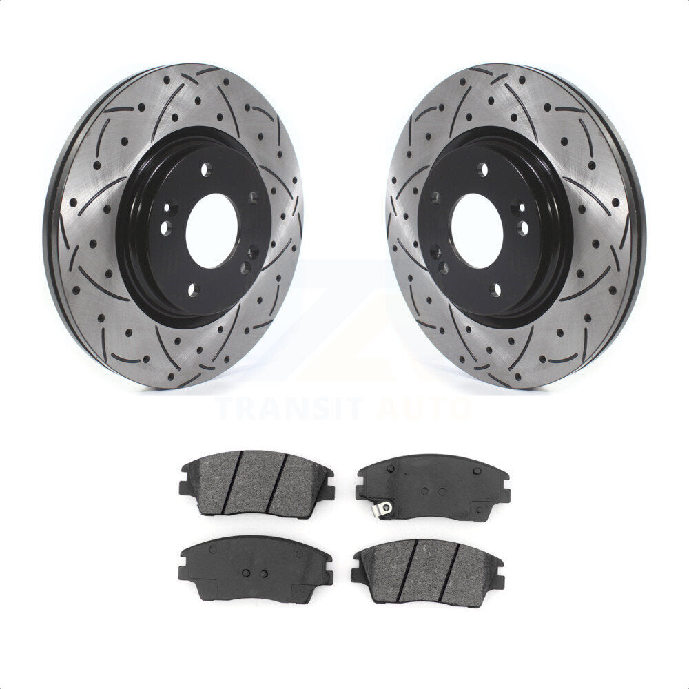 Front Coated Drilled Slotted Disc Brake Rotors And Semi-Metallic Pads Kit For Hyundai Elantra Tucson Kia Sportage KDS-100568 by Transit Auto