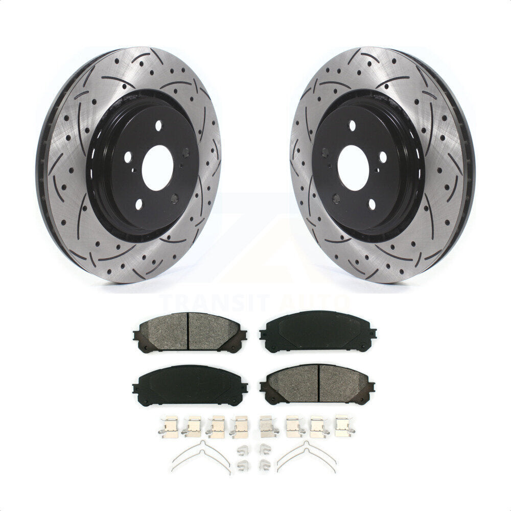 Front Coated Drilled Slotted Disc Brake Rotors And Semi-Metallic Pads Kit For Lexus RX350 RX450h Toyota RX350L Camry RX450hL Avalon NX250 NX350 NX350h KDS-100570 by Transit Auto