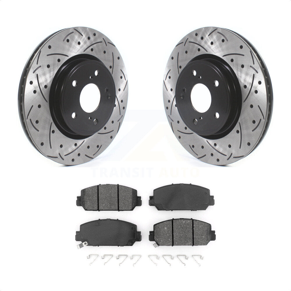 Front Coated Drilled Slotted Disc Brake Rotors And Semi-Metallic Pads Kit For Honda CR-V KDS-100571 by Transit Auto