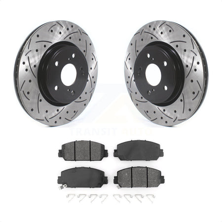 Front Coated Drilled Slotted Disc Brake Rotors And Semi-Metallic Pads Kit For Honda CR-V KDS-100571 by Transit Auto